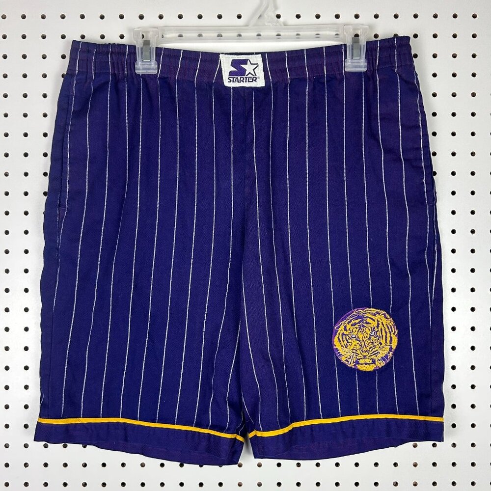 LSU Tigers Starter Shorts Medium 90s Vintage Pinstripe Purple‎ Gold RARE Pocket
